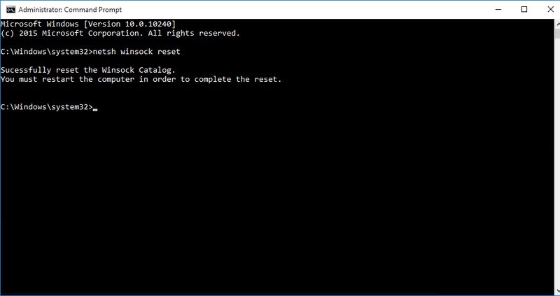 netsh winsock reset