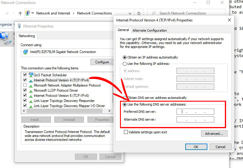 Use the following DNS server addresses: